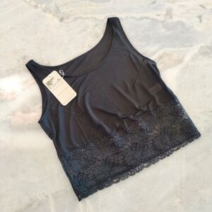 COPY - NWT Knit Silk Cropped Tank Top with Lace Panel- Black